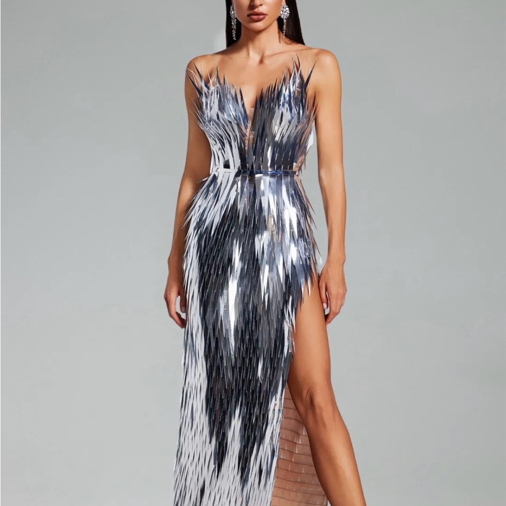 Elegant Silver Evening Gown